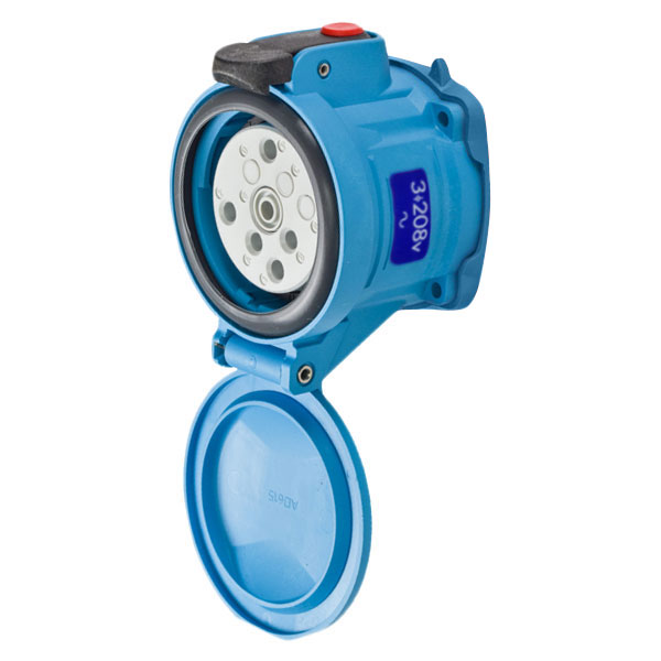 63-64163-843-972 - DSN60 RECEPTACLE POLY BLUE SIZE 3 TYPE 4X IP 69 3P+G 60A 208 VAC 60 Hz +2 AUX PADLOCK PAWL